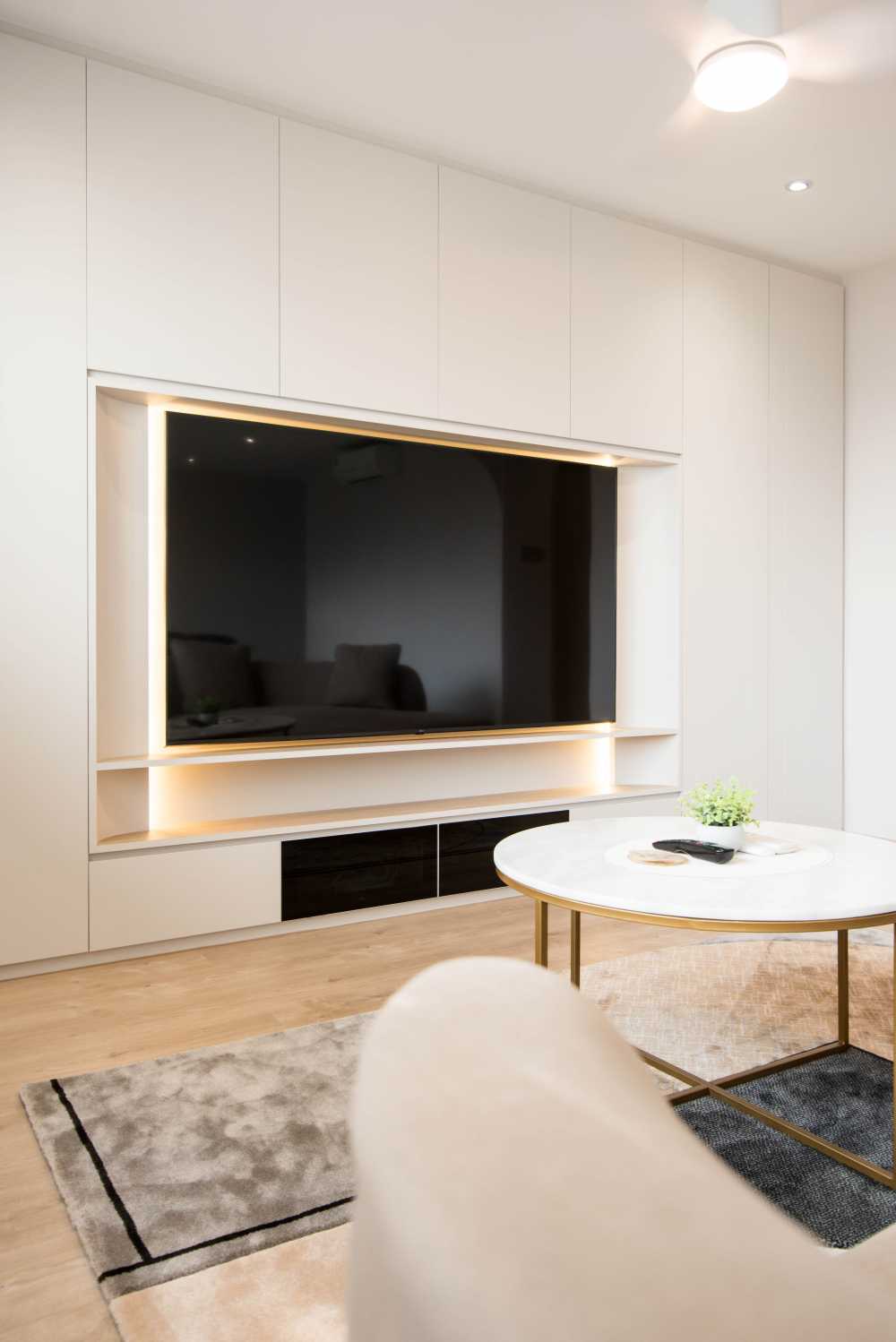 Minimalist Living Room with Vinyl Flooring and Coffee Table