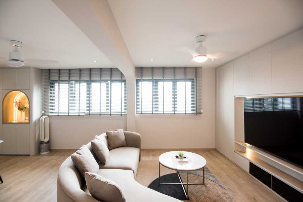 Minimalist Living Room with Vinyl Flooring and Ceiling Light