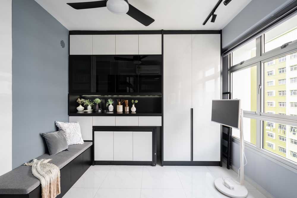 Minimalist Living Room with TV Console and Feature Wall