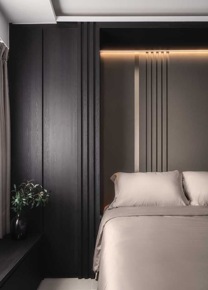 Contemporary Bedroom with Curtain and Bed