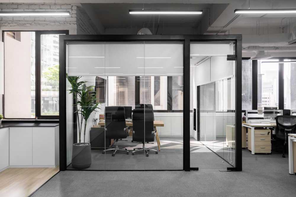 Minimalist Office with Bookshelf and Desk