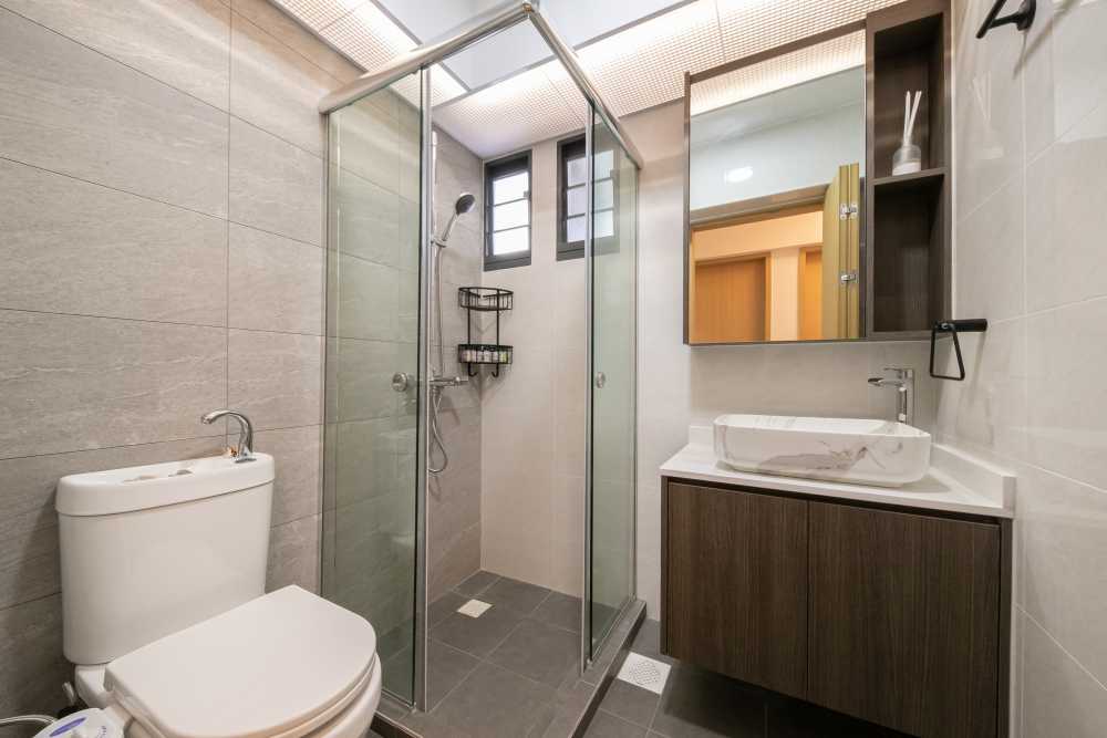 Minimalist Bathroom with Wash Basins and Toilet Bowl