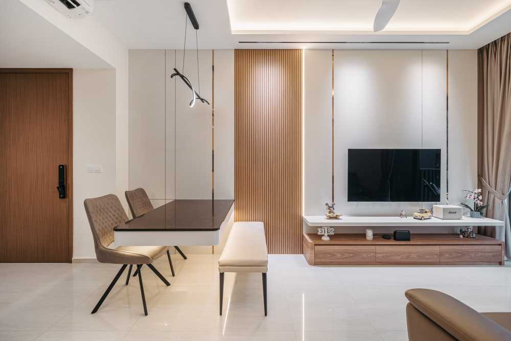 Modern Living Room with TV Console and Feature Wall
