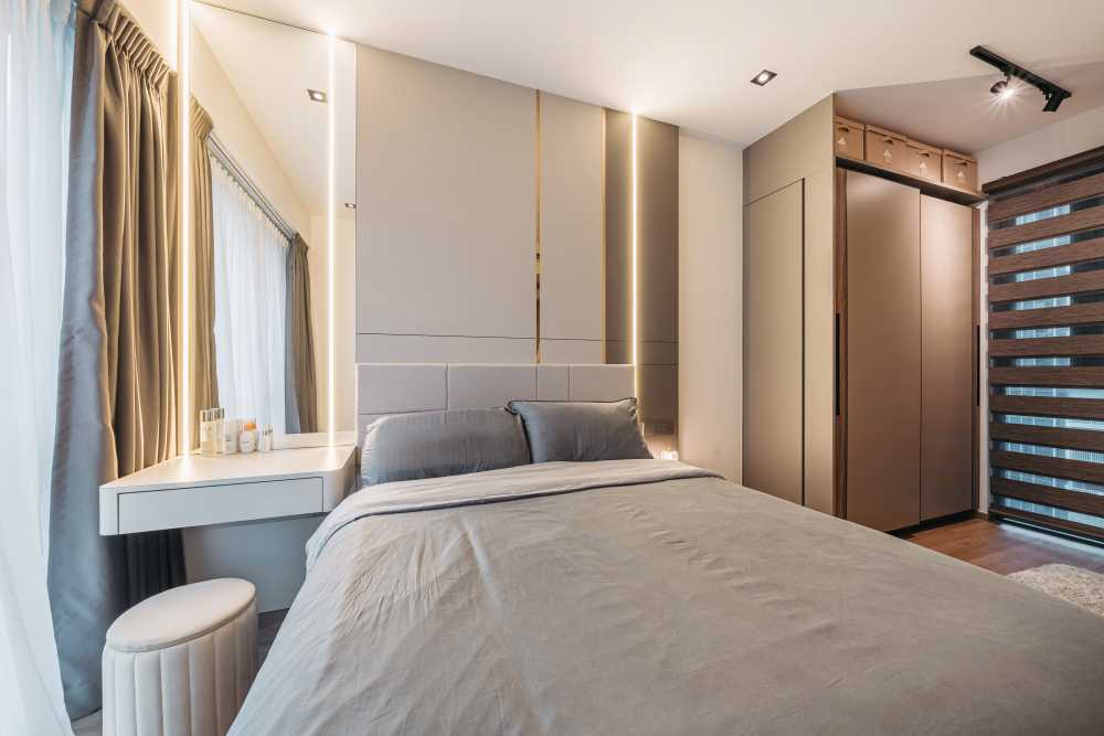 Modern Bedroom with Built-in Bed and Bed