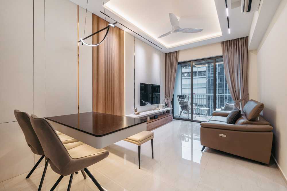 Modern Living Room with TV Console and Feature Wall