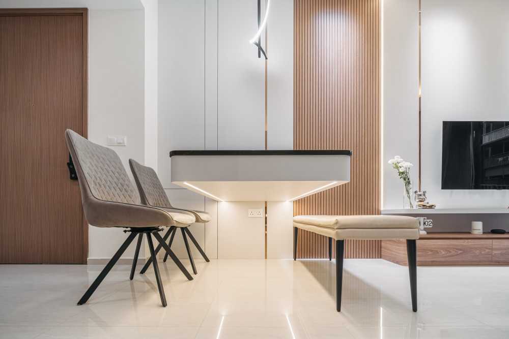 Modern Living Room with Feature Wall and Ceiling Light