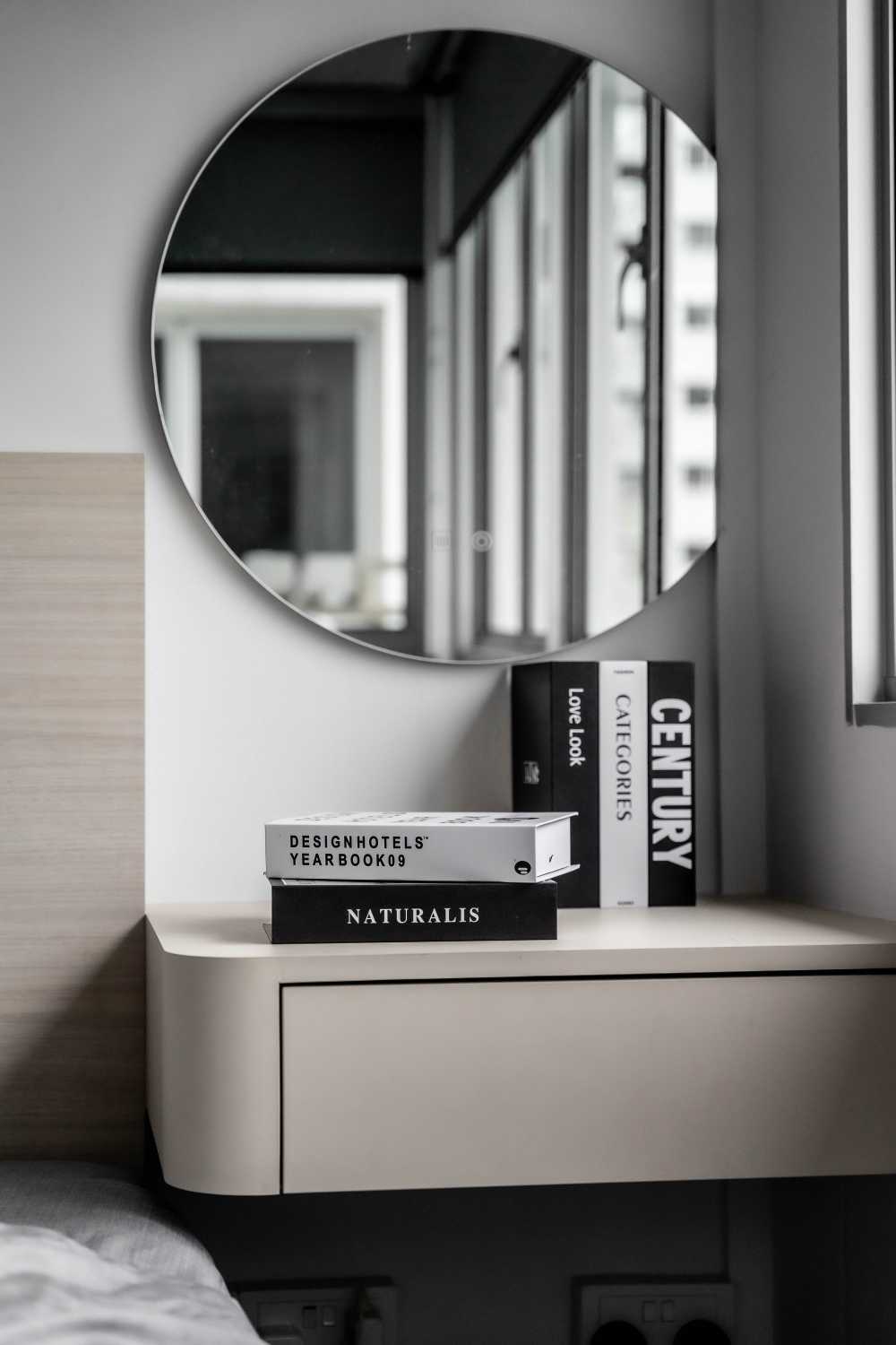 Contemporary Bedroom with Mirror and Vanity Counter