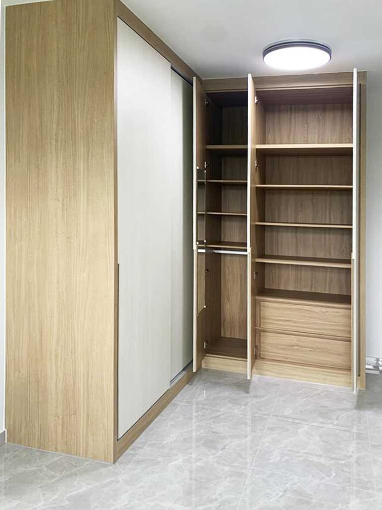 Scandinavian Bedroom with Bookshelf and Wardrobe