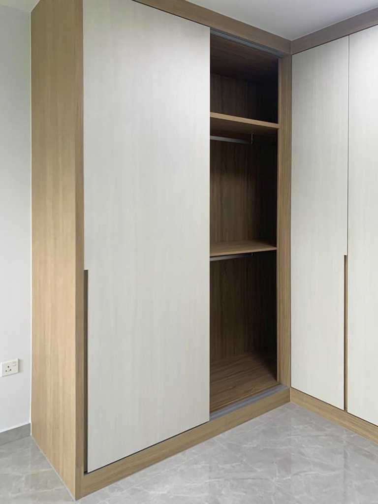 Scandinavian Bedroom with Bookshelf and Granite Floor