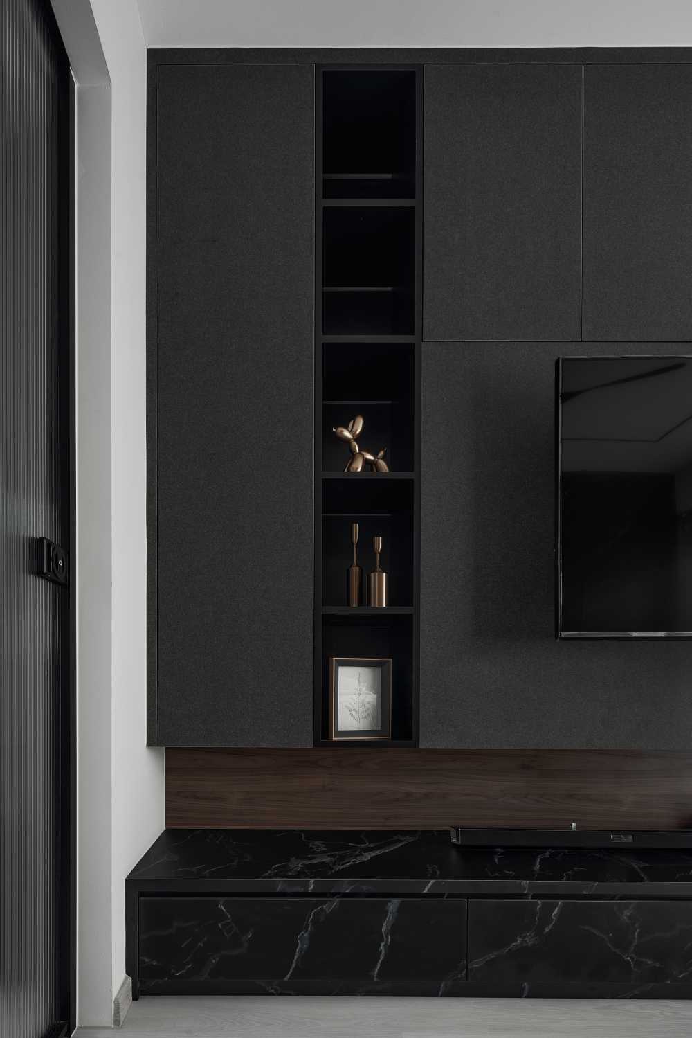 Modern Living Room with TV Console and Paintings
