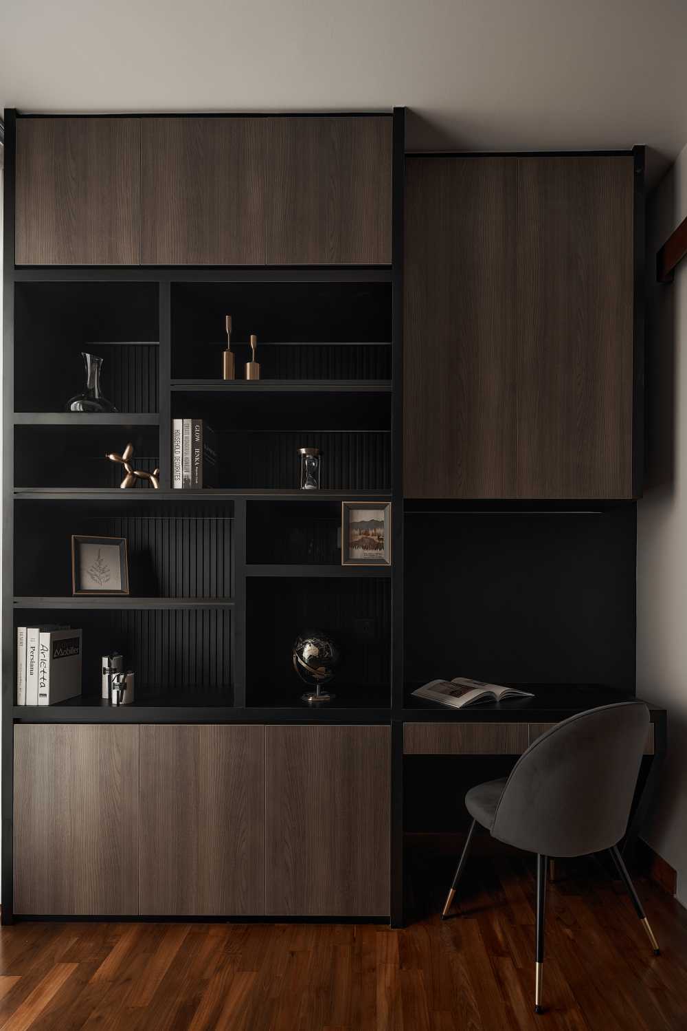Modern Study with Bookshelf and Drop Light