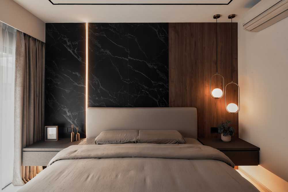 Modern Bedroom with Bed and Lighting