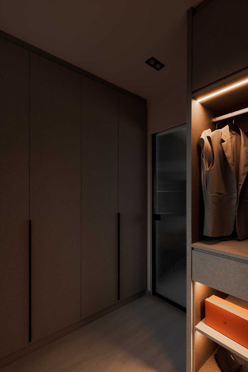 Modern Walk-in Wardrobe with Mirror and Wardrobe