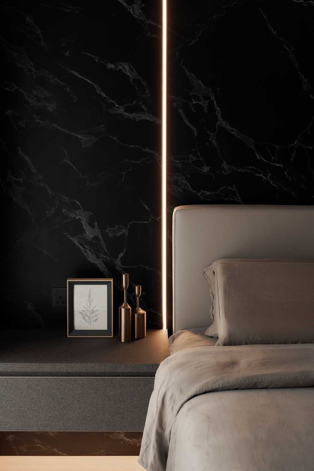 Modern Bedroom with Downlights and Bedside Table