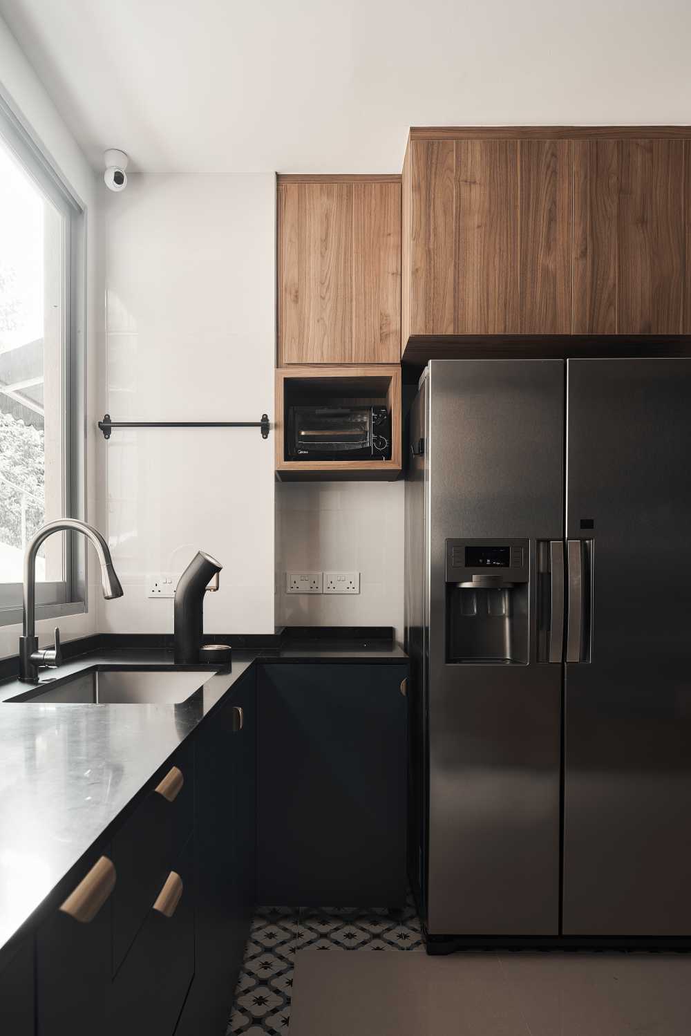 Modern Kitchen with Countertop and Cement Floor