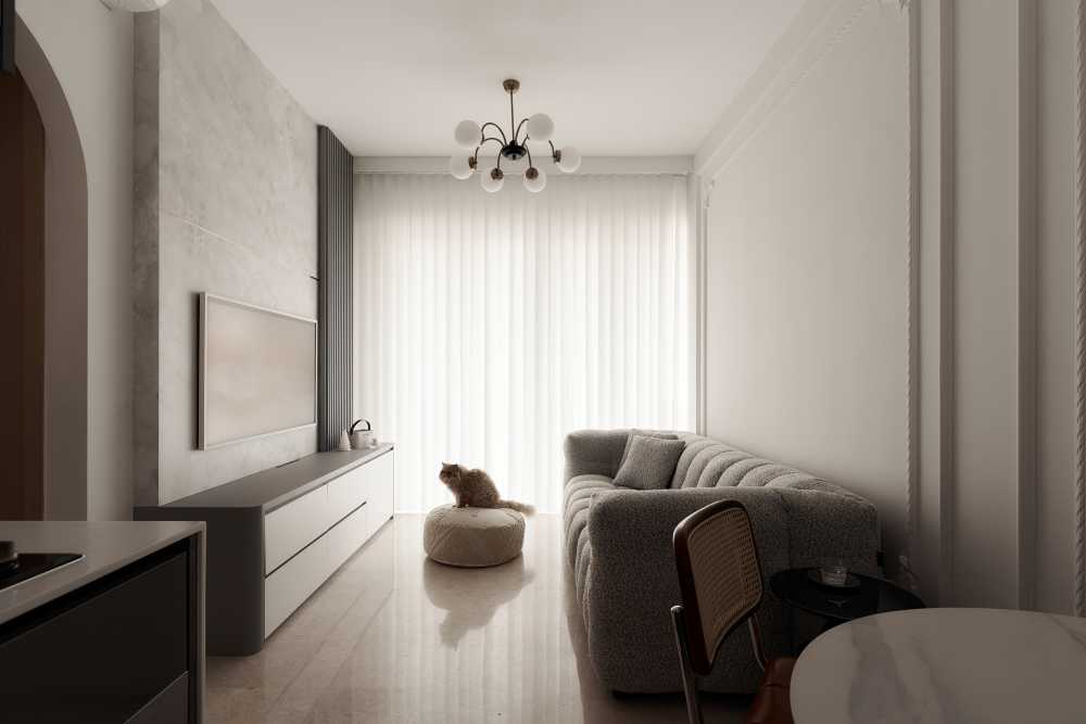 Vintage Living Room with Sofa and TV