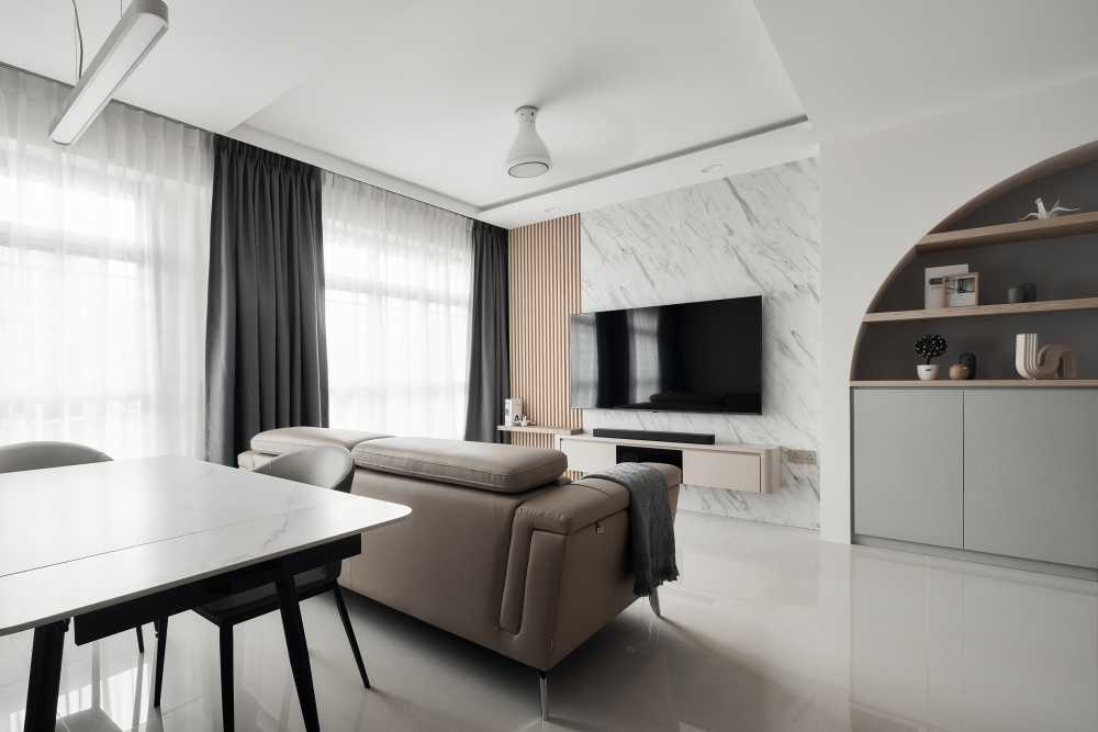 Scandinavian Living Room with TV Console and Ceiling Light