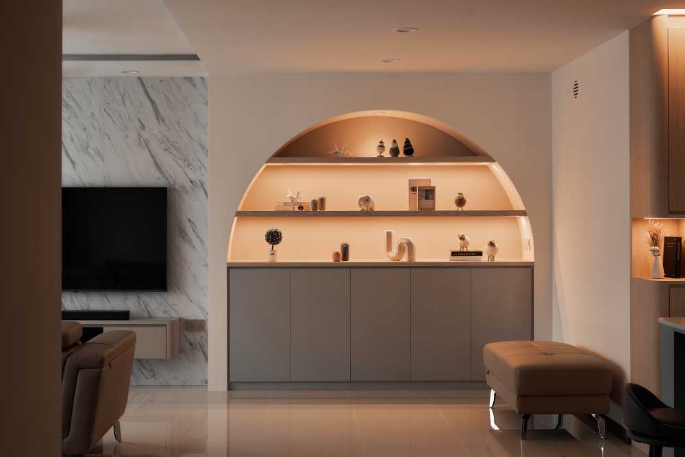 Scandinavian Living Room with TV Console and Feature Wall