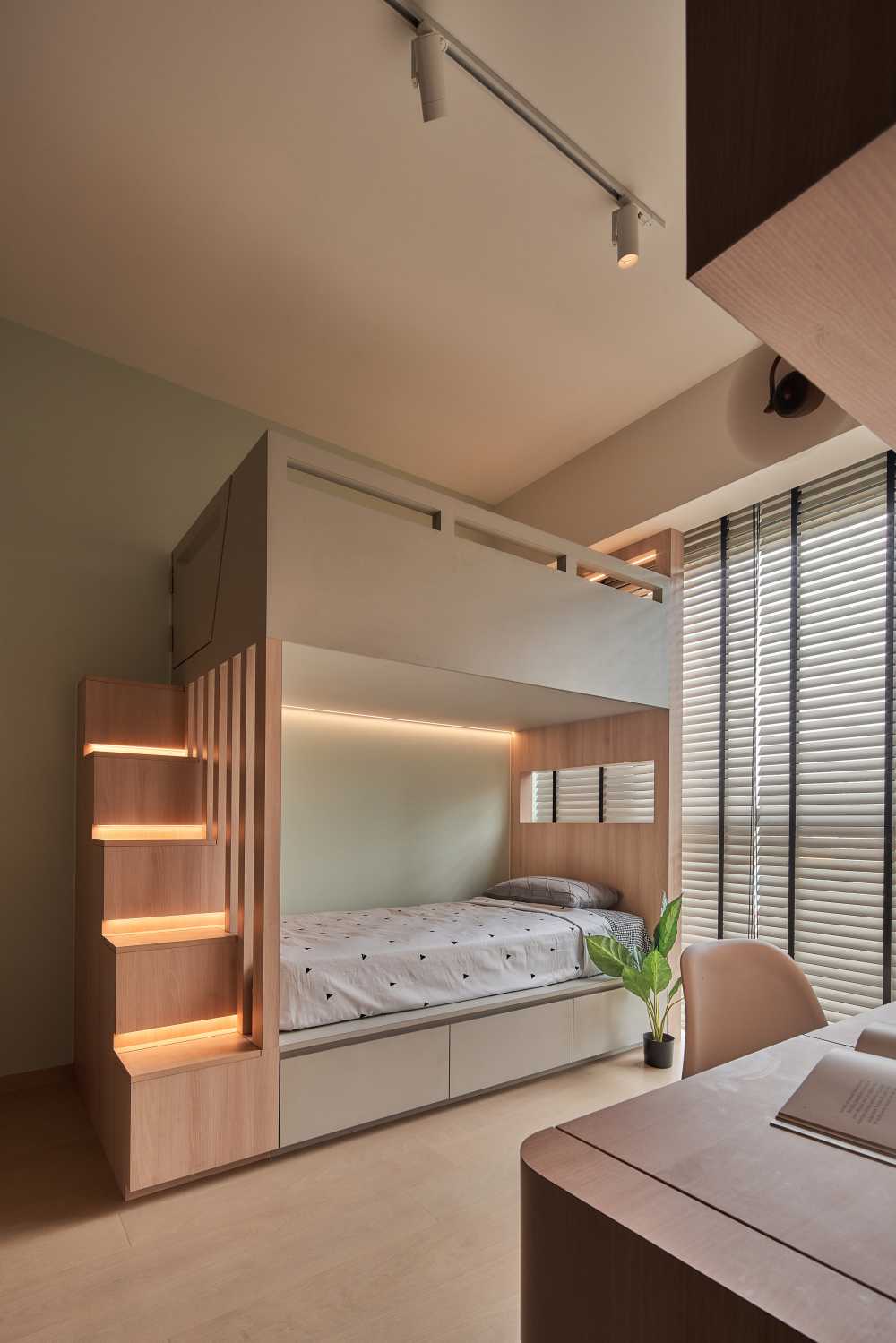 Modern Bedroom with Built-in Bed and Children's Beds