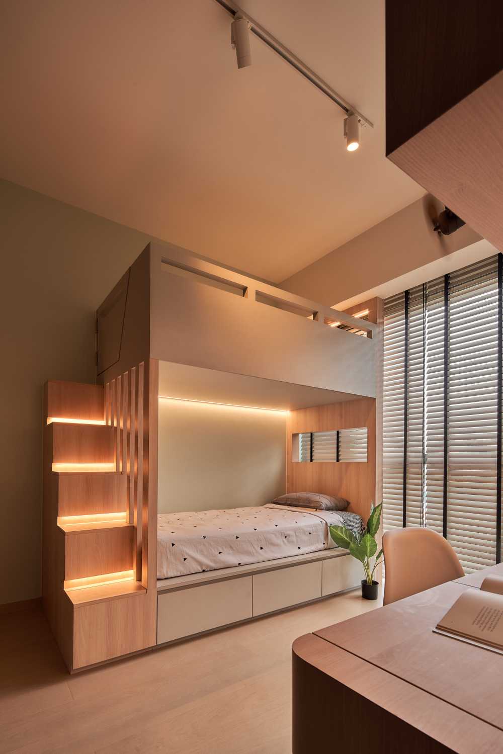Modern Bedroom with Built-in Bed and Single Bed