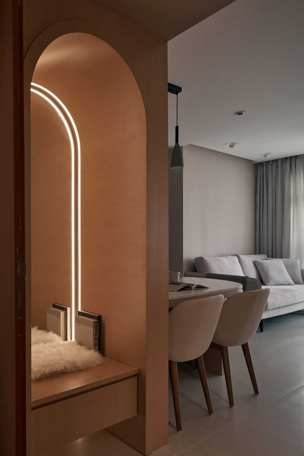 Scandinavian Foyer with Mirror and Artwork
