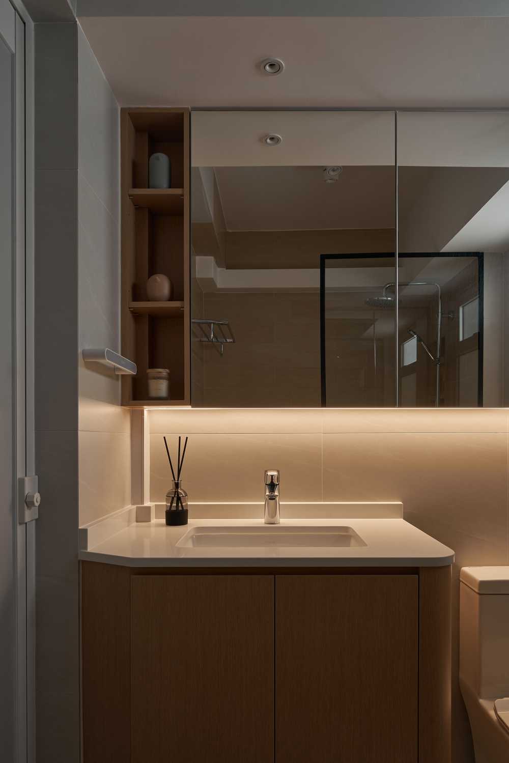 Scandinavian Bathroom with Countertop and Mirror