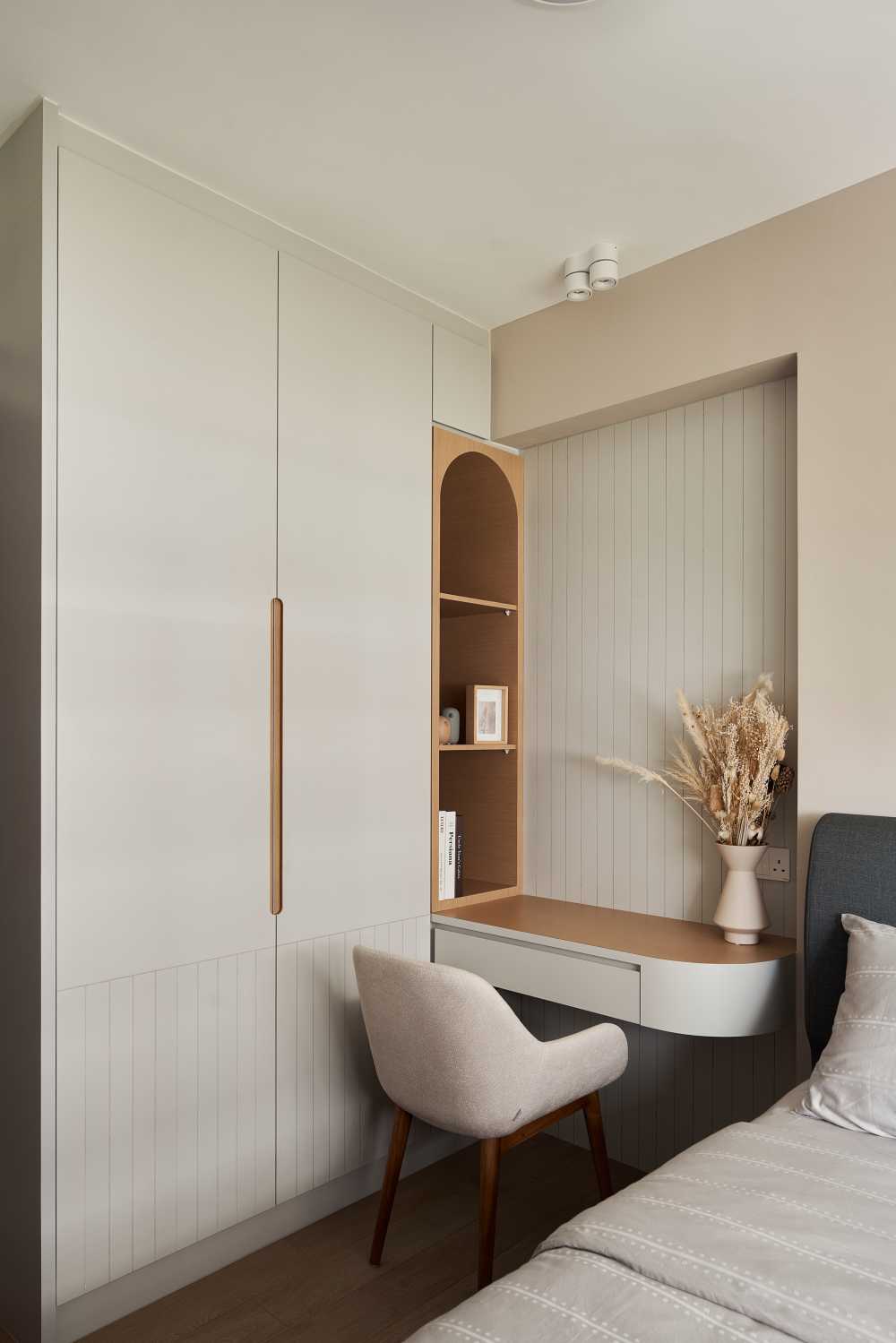 Scandinavian Bedroom with Bedside Table and Bedroom Dresser
