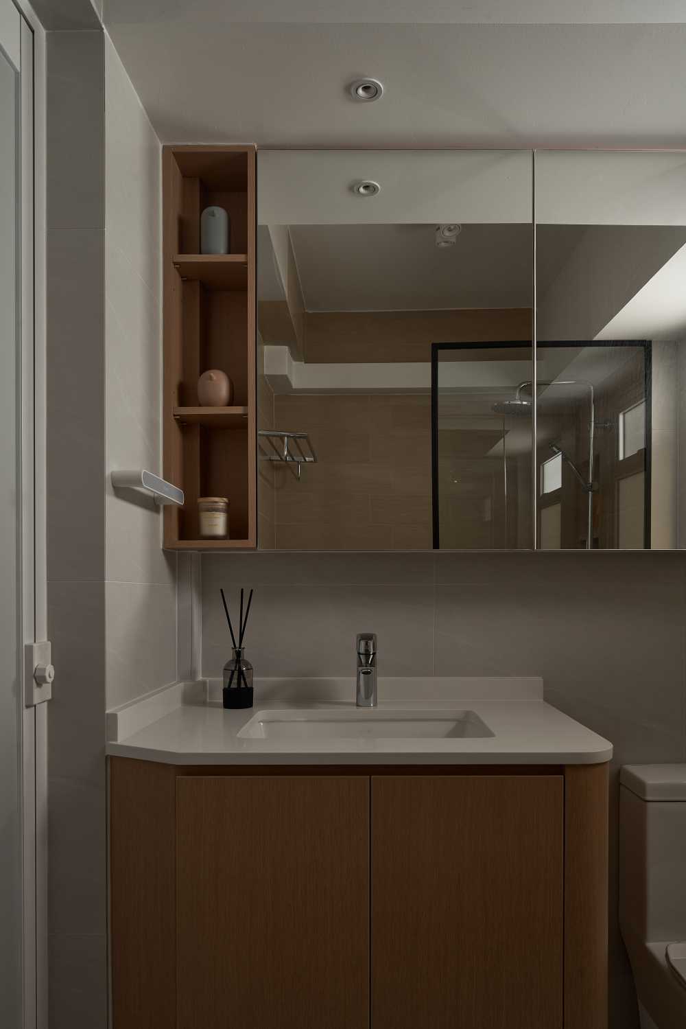 Scandinavian Bathroom with Countertop and Mirror