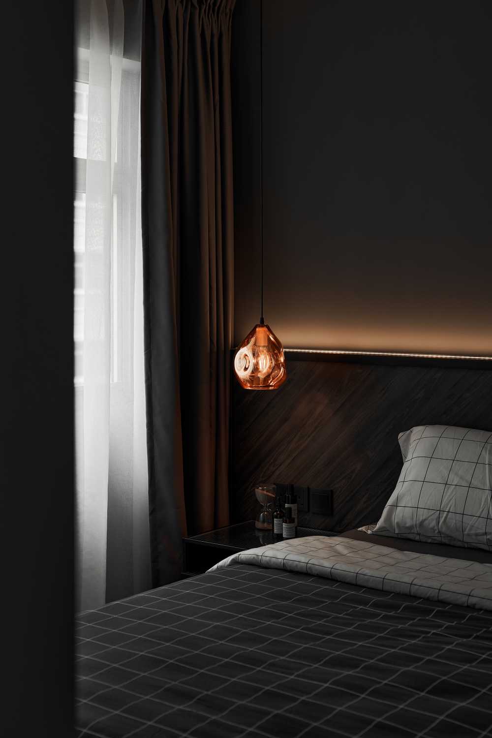 Modern Bedroom with Downlights and Bedside Table
