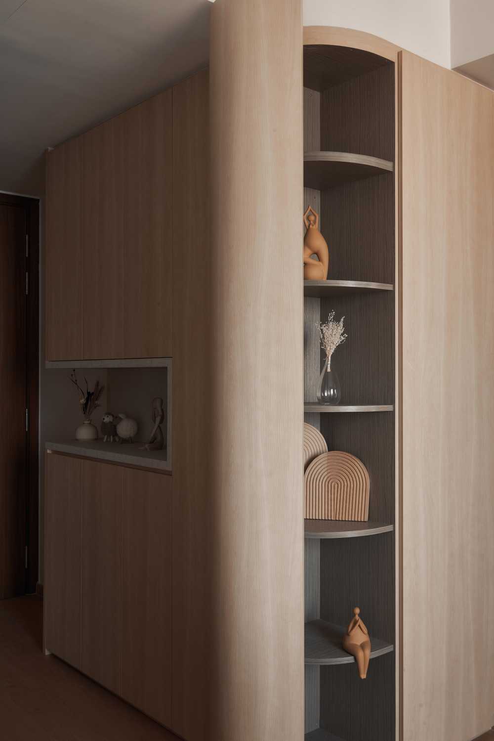 Scandinavian Foyer with Feature Wall and Storage Cabinets