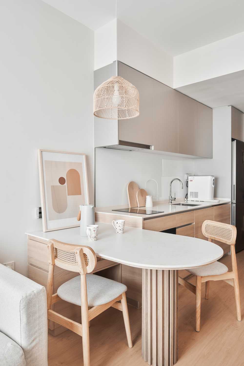 Scandinavian Dining Room with Drop Ceiling and Ceiling Light