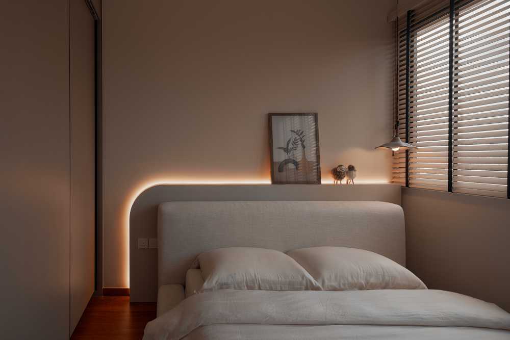 Scandinavian Bedroom with Downlights and Queen Bed