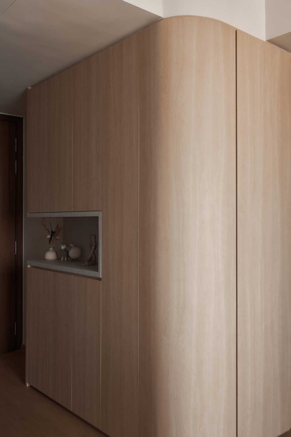 Scandinavian Foyer with Feature Wall and Storage Cabinets