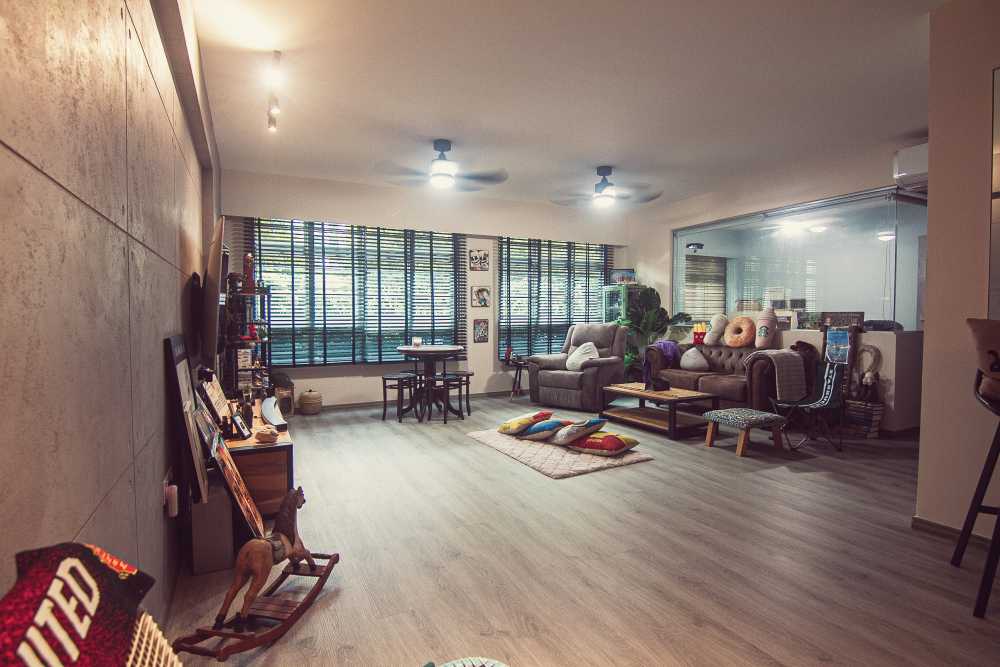 Industrial Living Room with Vinyl Flooring and TV Console