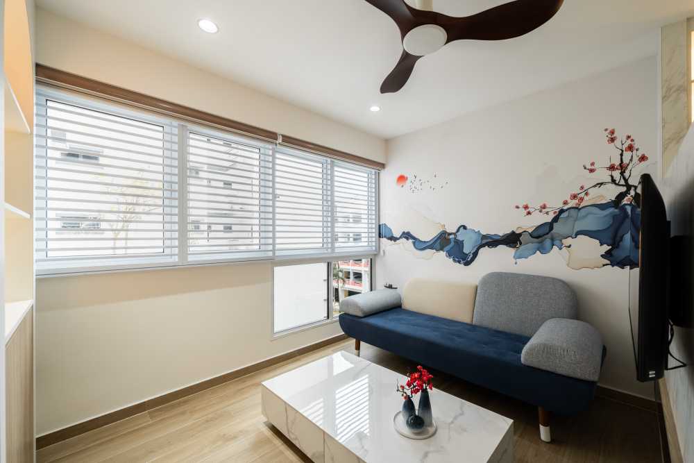 Modern Living Room with Vinyl Flooring and Sofa