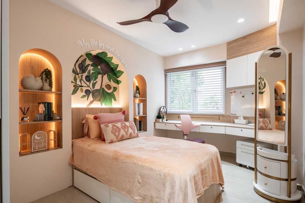 Modern Bedroom with Platform Bed and Vinyl Flooring