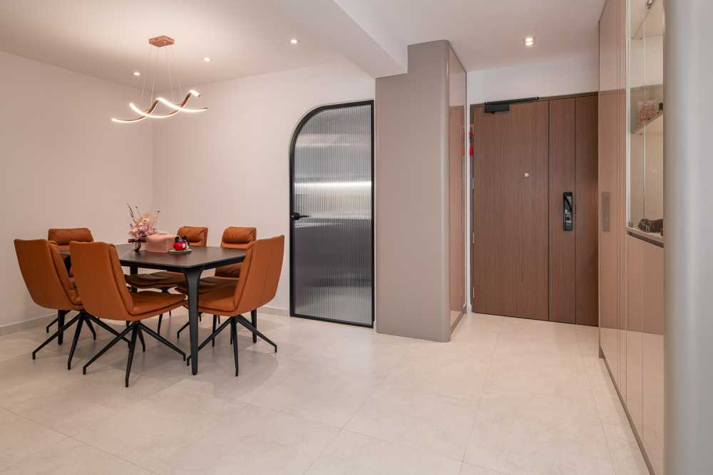 Contemporary Dining Room with Chandelier and Dining Table