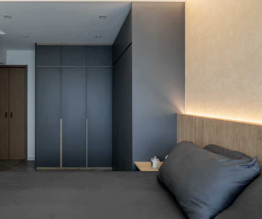Modern Bedroom with Wardrobe and Bedside Table