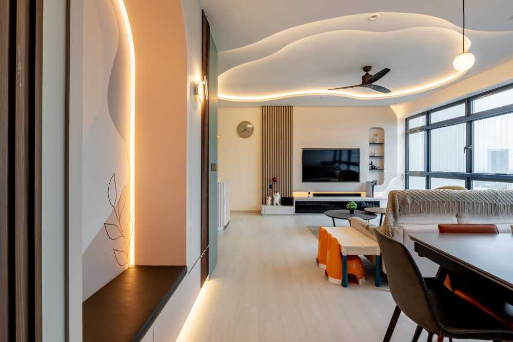 Modern Living Room with Vinyl Flooring and TV Console