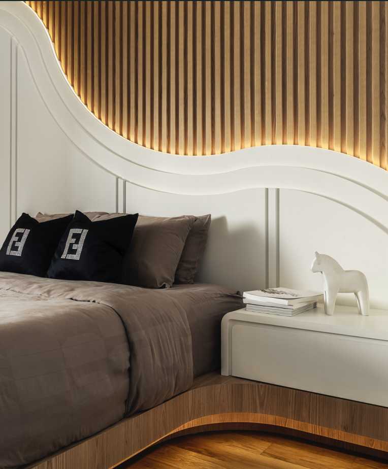 Modern Bedroom with Bedside Table and Flooring
