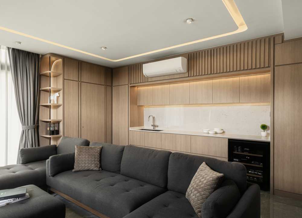 Modern Living Room with Bookshelf and Sofa