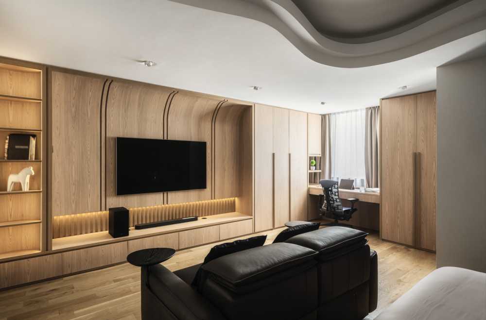Modern Study with Bookshelf and Sofa