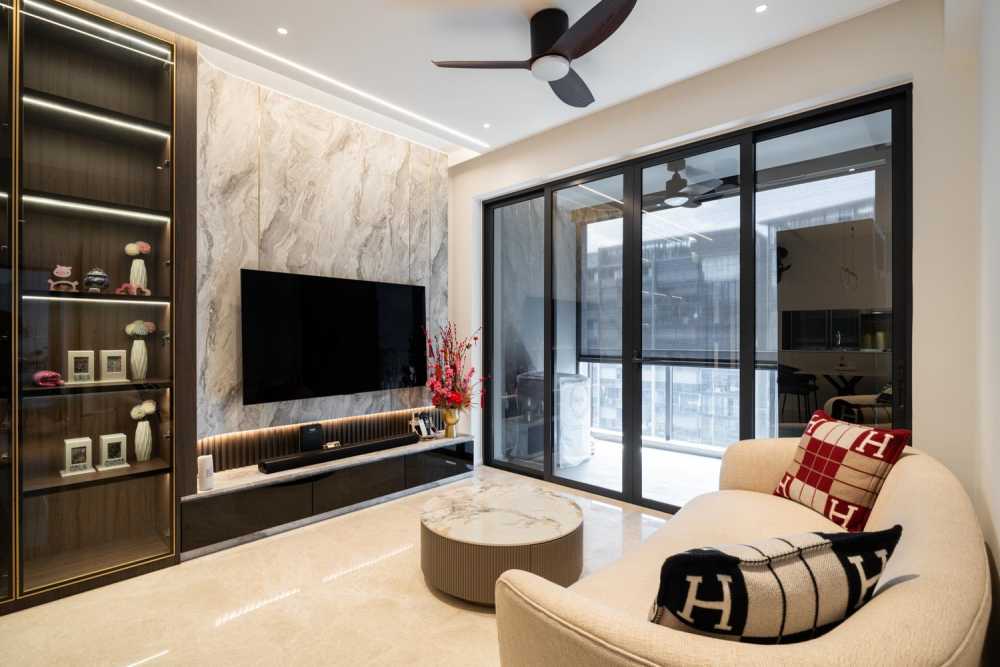 Modern Living Room with TV Console and Feature Wall
