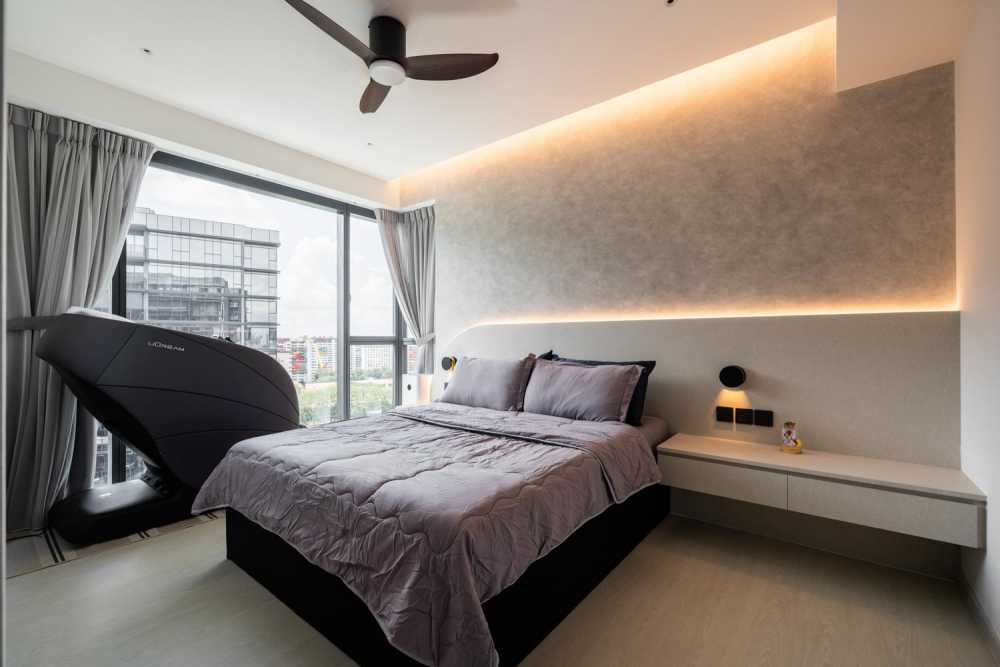 Modern Bedroom with Wood Flooring and Wardrobe