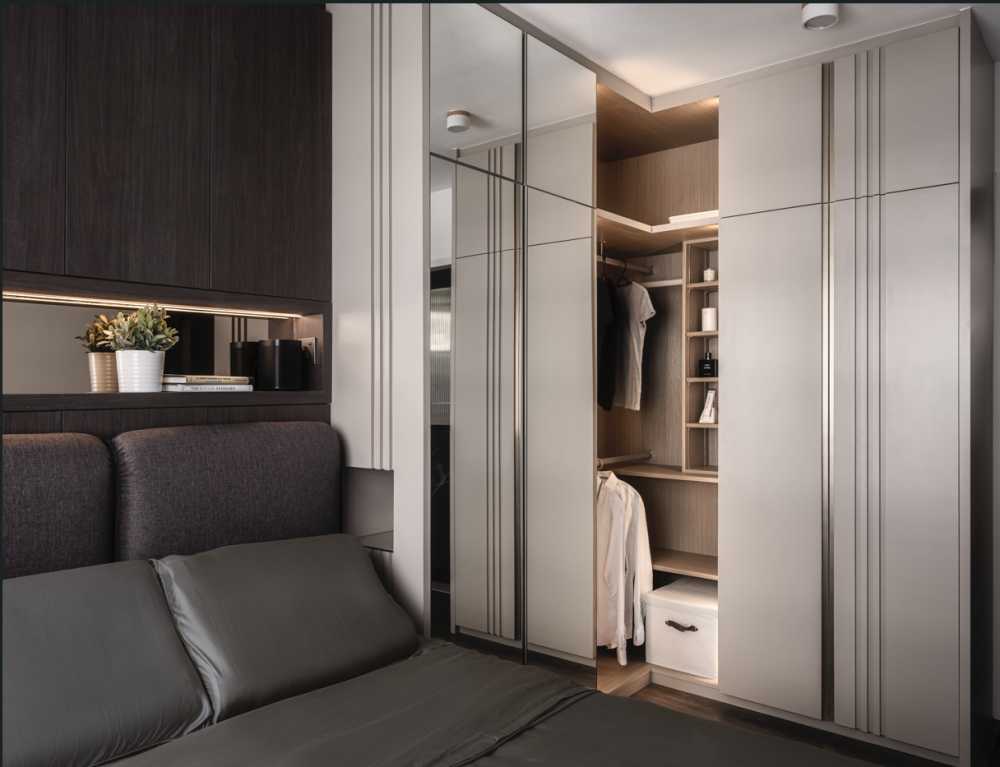 Contemporary Bedroom with Mirror and Clothes Storage