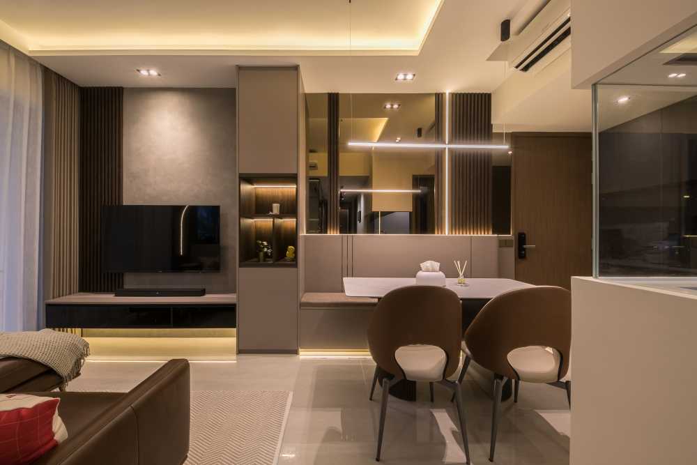 Contemporary Living Room with TV Console and Ceiling Light