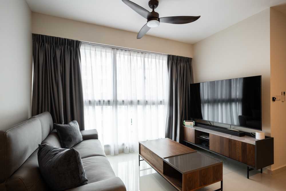 Scandinavian Living Room with TV Console and Paintings