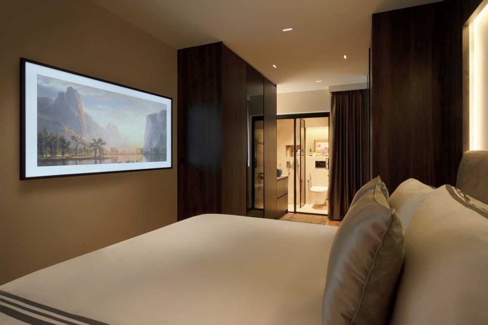 Contemporary Bedroom with Vinyl Flooring and Wardrobe
