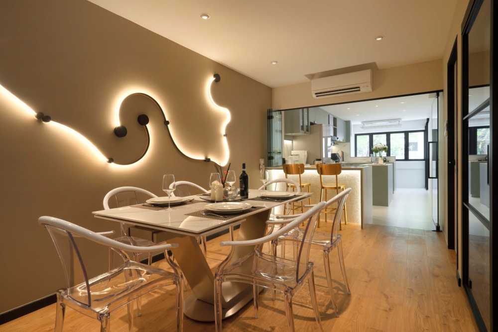 Contemporary Dining Room with Ceiling Light and Dining Table