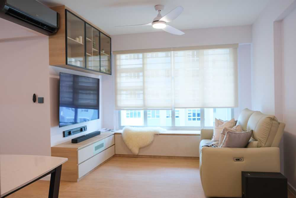 Contemporary Living Room with Vinyl Flooring and TV Console